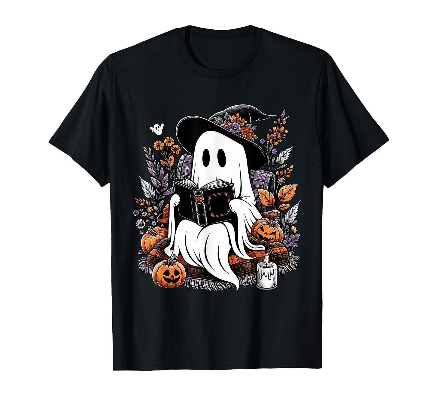 Ghost Reading Books Pumpkin Halloween T-Shirt