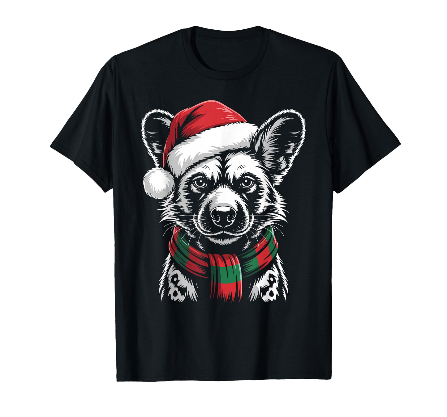 African Wild Dog Xmas Santa Hat Scarf Christmas Costume T-Shirt