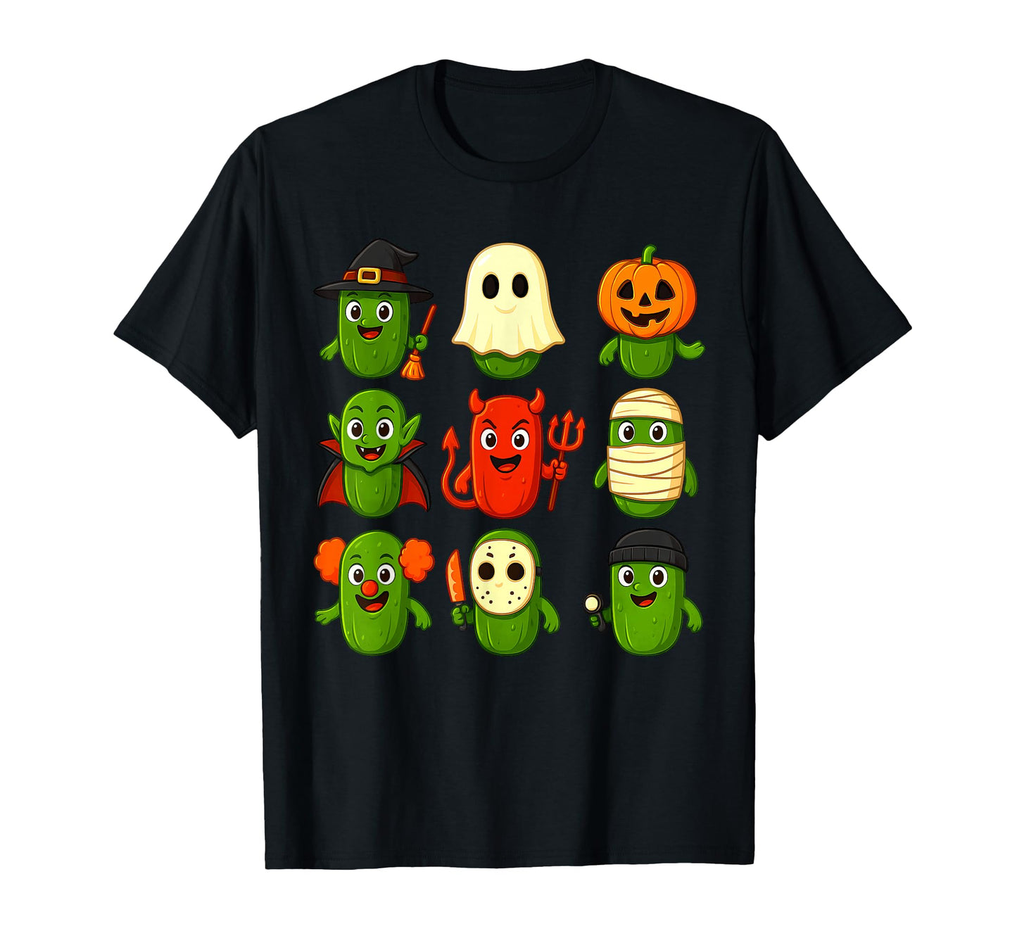 Cute Pickles Witch Pumpkin Mummy Ghost Costume Halloween Day T-Shirt
