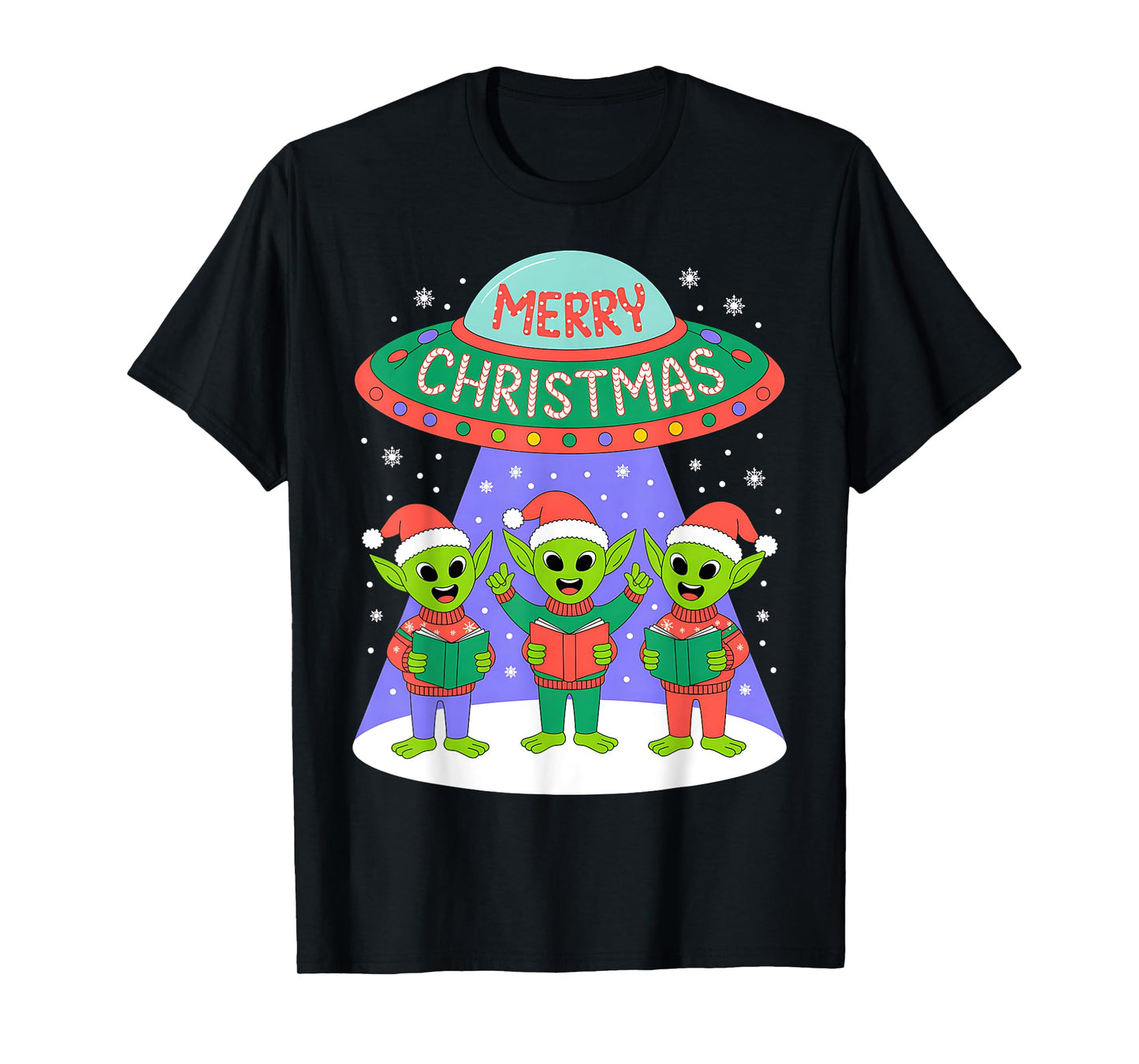 Funny Alien Trio Merry Ugly Christmas Santa Hat Gifts Xmas T-Shirt