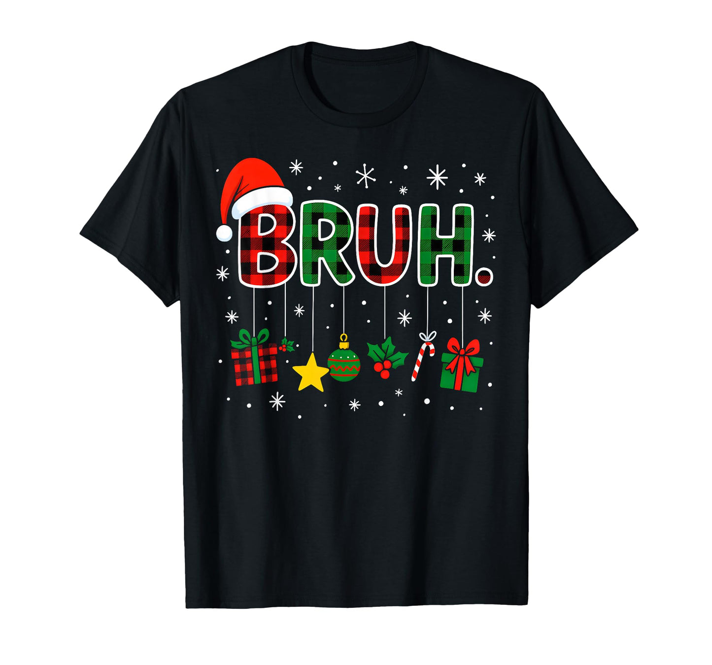 Funny Bruh Red Green Plaid Christmas Pajamas Teens Boys Kids T-Shirt