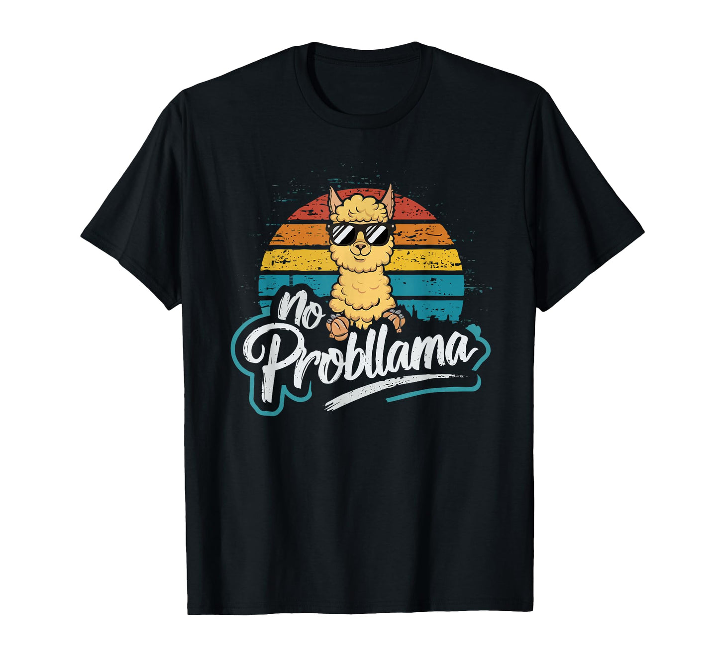 Funny Llama With Sunglasses No Probllama Cute Llama Vintage T-Shirt