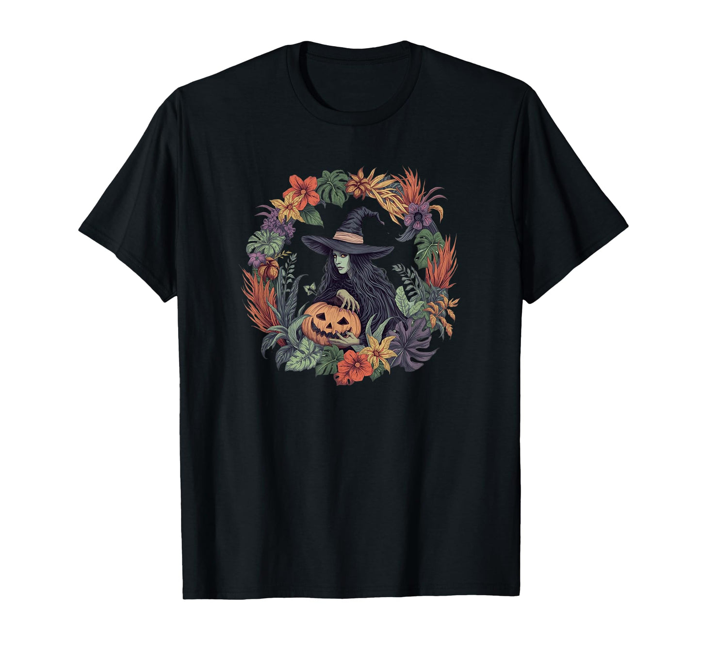 Fall Witch Halloween Pumpkin Boo Wreath Plants Graphics T-Shirt