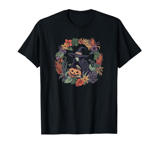 Fall Witch Halloween Pumpkin Boo Wreath Plants Graphics T-Shirt