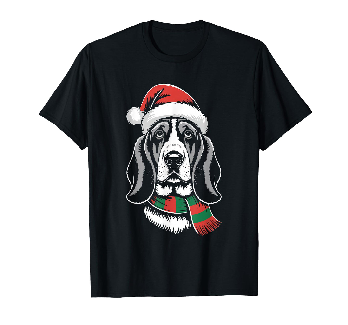 Basset Hound Dog Xmas Santa Hat Scarf Christmas Costume T-Shirt