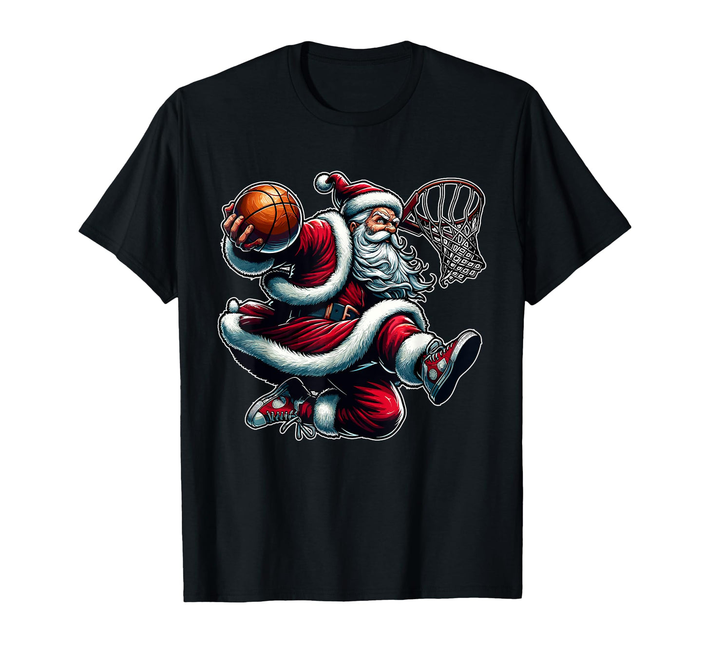Christmas Santa Claus Dunking A Basketball Boys Kids Xmas T-Shirt