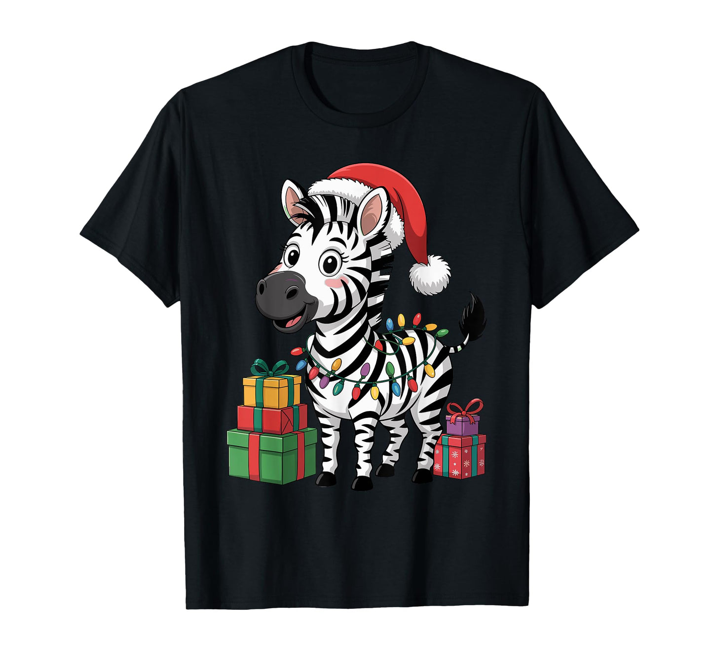 Funny Zebra Santa Hat Animals Lovers Ugly Christmas Pajamas T-Shirt