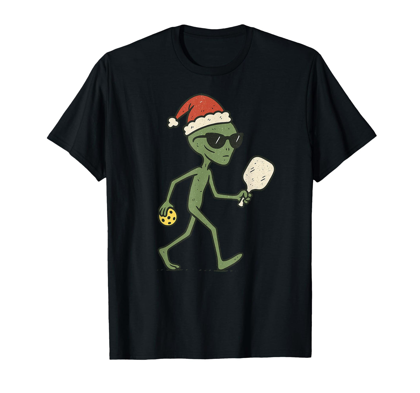 Alien Playing Pickleball Christmas Vintage Funny Xmas T-Shirt