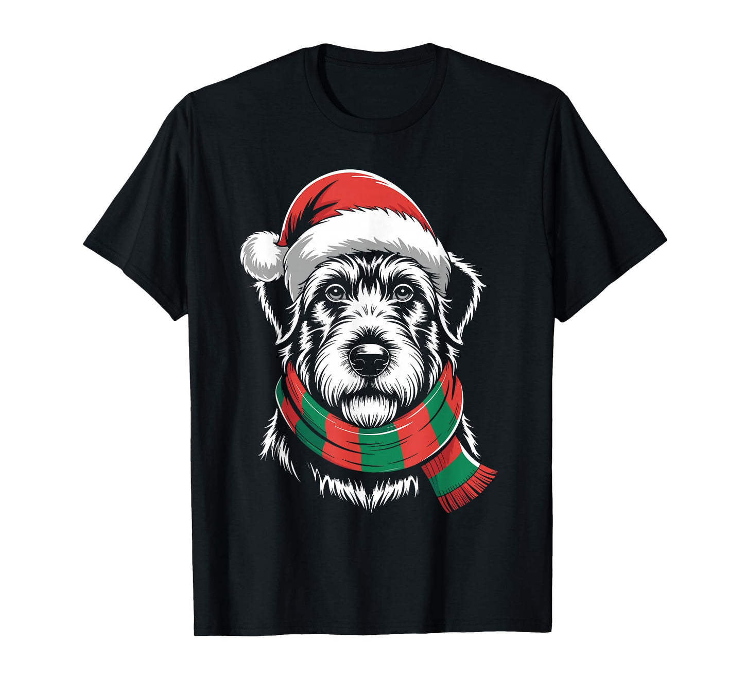 Irish Wolfhound Dog Xmas Santa Hat Scarf Christmas Costume T-Shirt