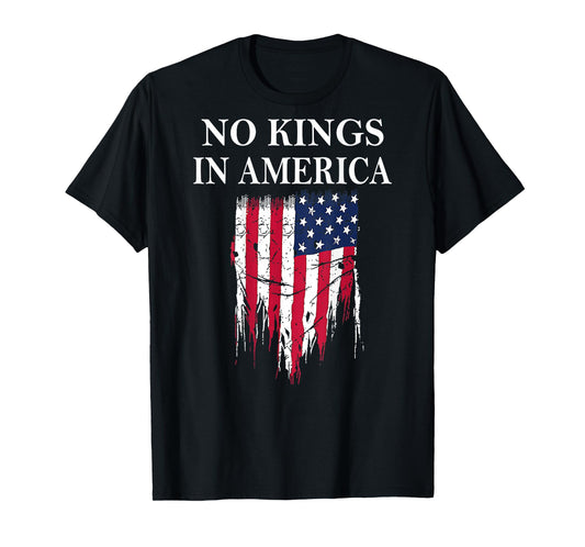 No Kings in America America Flag Vintage No Kings (ON Back) T-Shirt