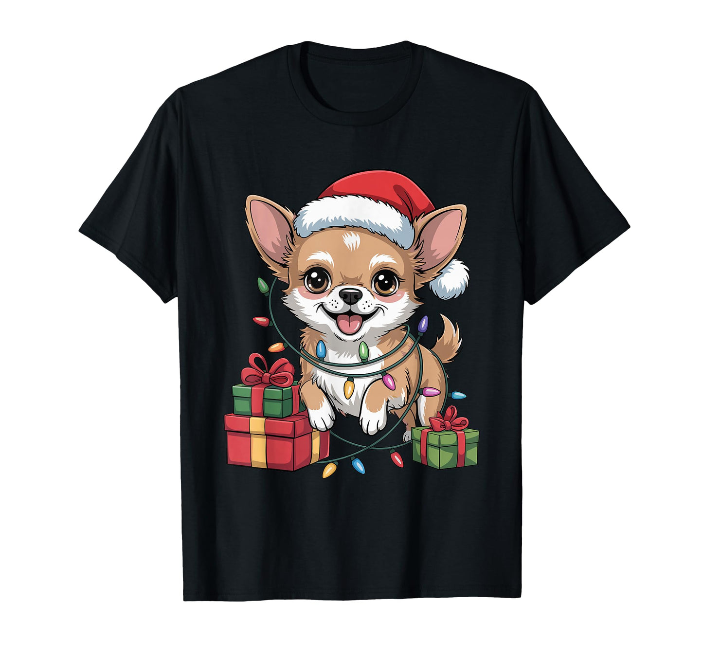 Cute Chihuahua Santa Hat Christmas Xmas Dog Lovers Holiday T-Shirt