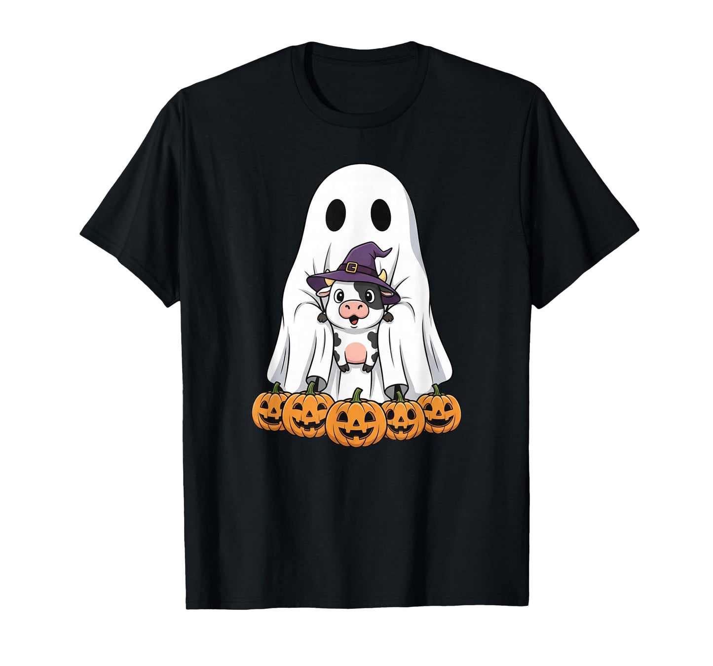 Funny Ghost Cow Pumpkin Halloween Kids Mens Womens T-Shirt