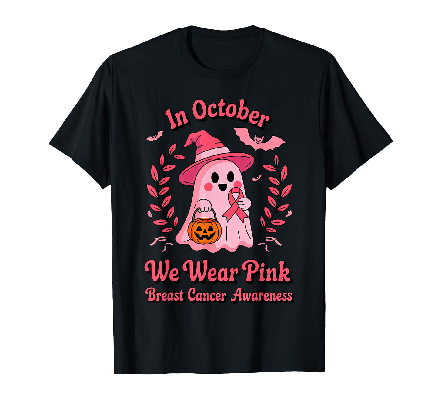 Breast Cancer Survivor in October We Wear Pink Ghost Pumpkin T-Shirt