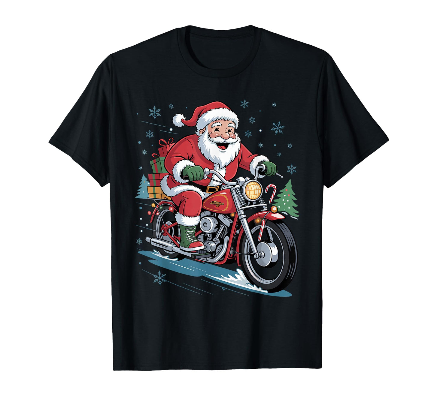 Funny Santa Riding Motorcycle Holiday Christmas Xmas Pajama T-Shirt