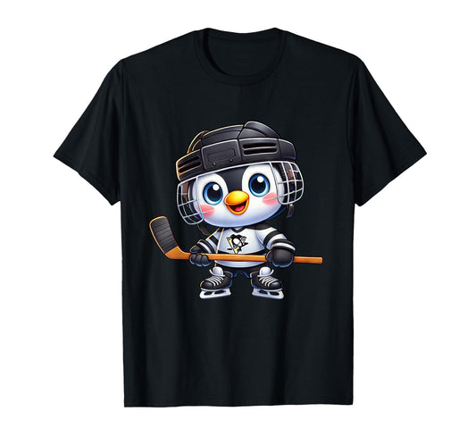 Cartoon Penguin Hockey Player Ice Hockey T-Shirt