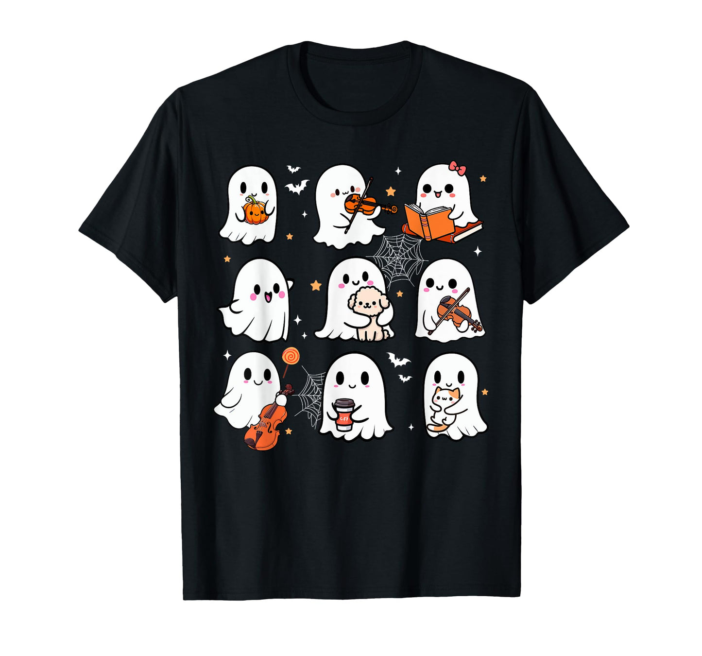 Boo Activities Halloween Playing Violin Book Cat Dog Lover T-Shirt