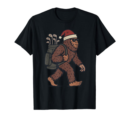 Sasquatch Playing Golf Christmas Vintage Funny Xmas T-Shirt