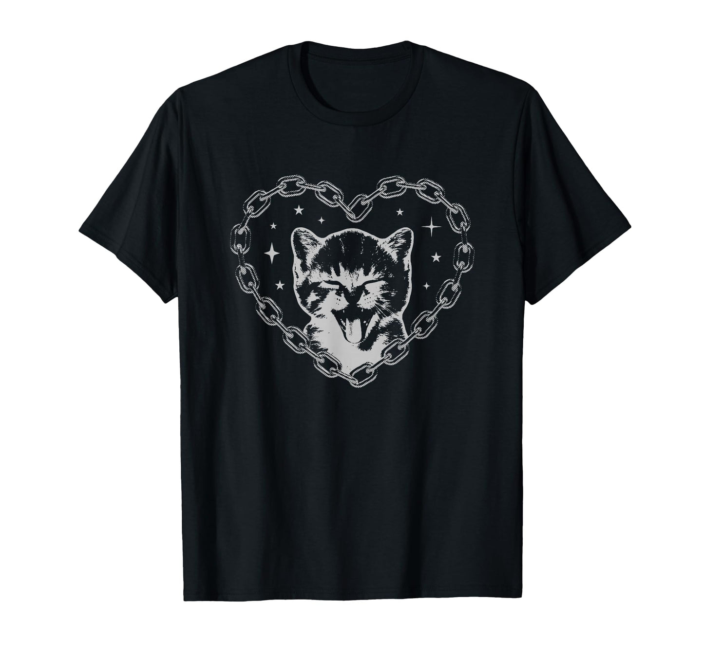 Cute Y2K Cat Chain Heart Emo Goth 90s 2000s Vintage Graphic T-Shirt