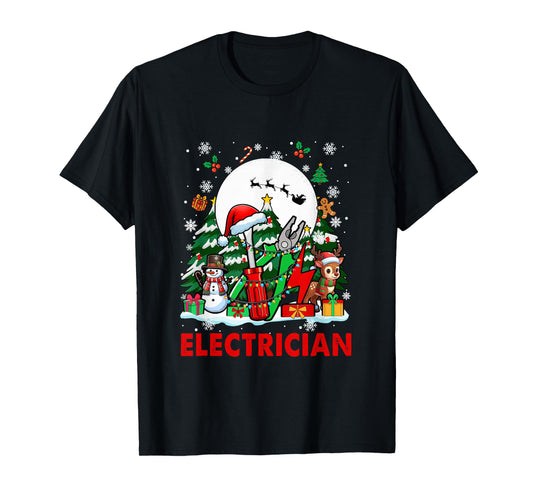 Electrician Job Tools Santa Snowmen Reindeer Christmas Trees T-Shirt