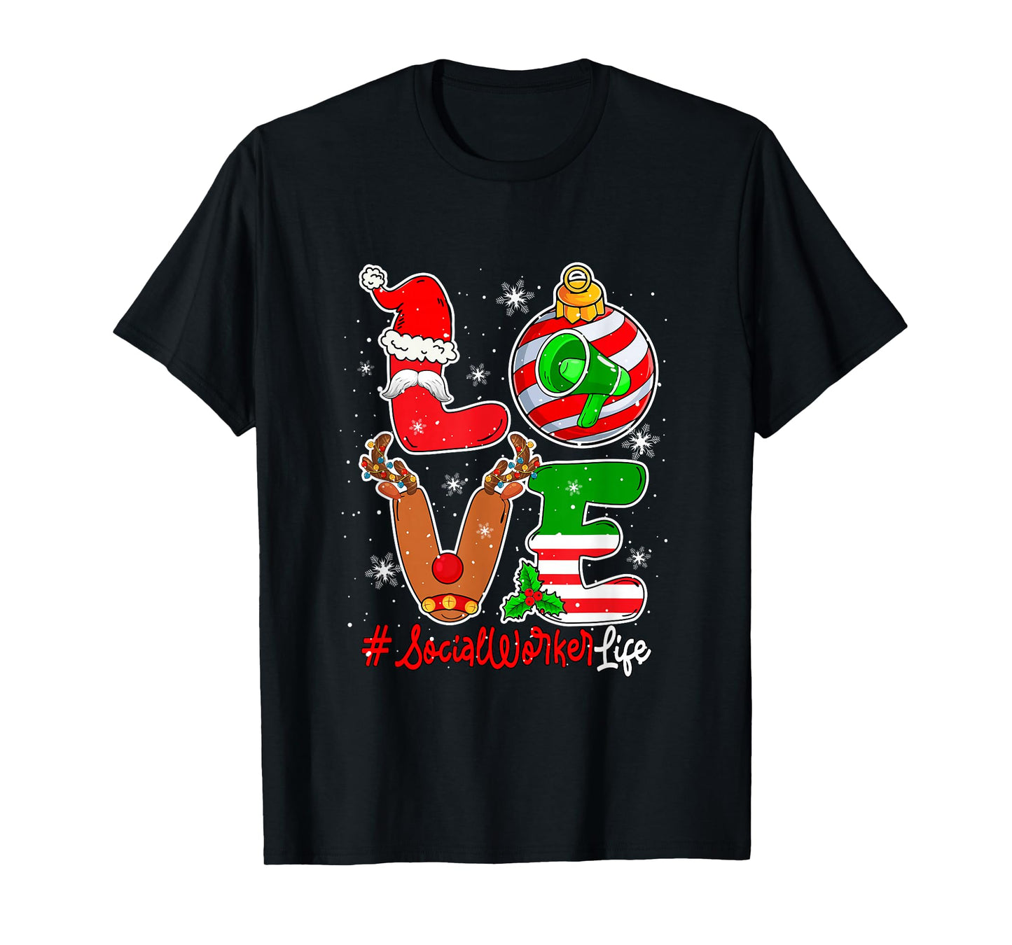 Love Social Worker Christmas Santa Reindeer Costume Job Team T-Shirt