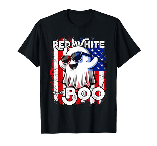 Red White and Boo Ghost Patriotic American Halloween T-Shirt