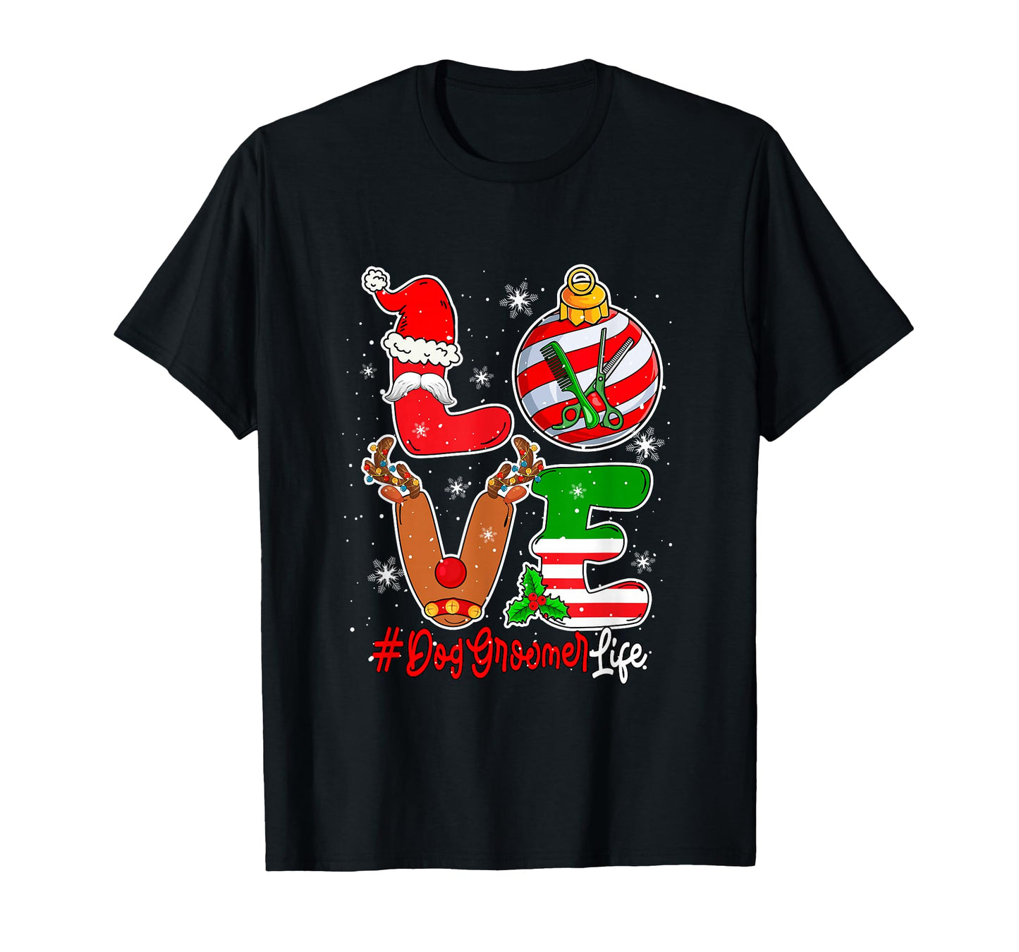 Love Dog Groomer Christmas Santa Reindeer Costume Job Team T-Shirt