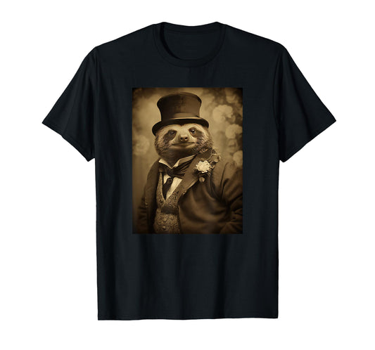 Funny Sloth Photo Victorian Animal Portrait Vintage Sloth T-Shirt