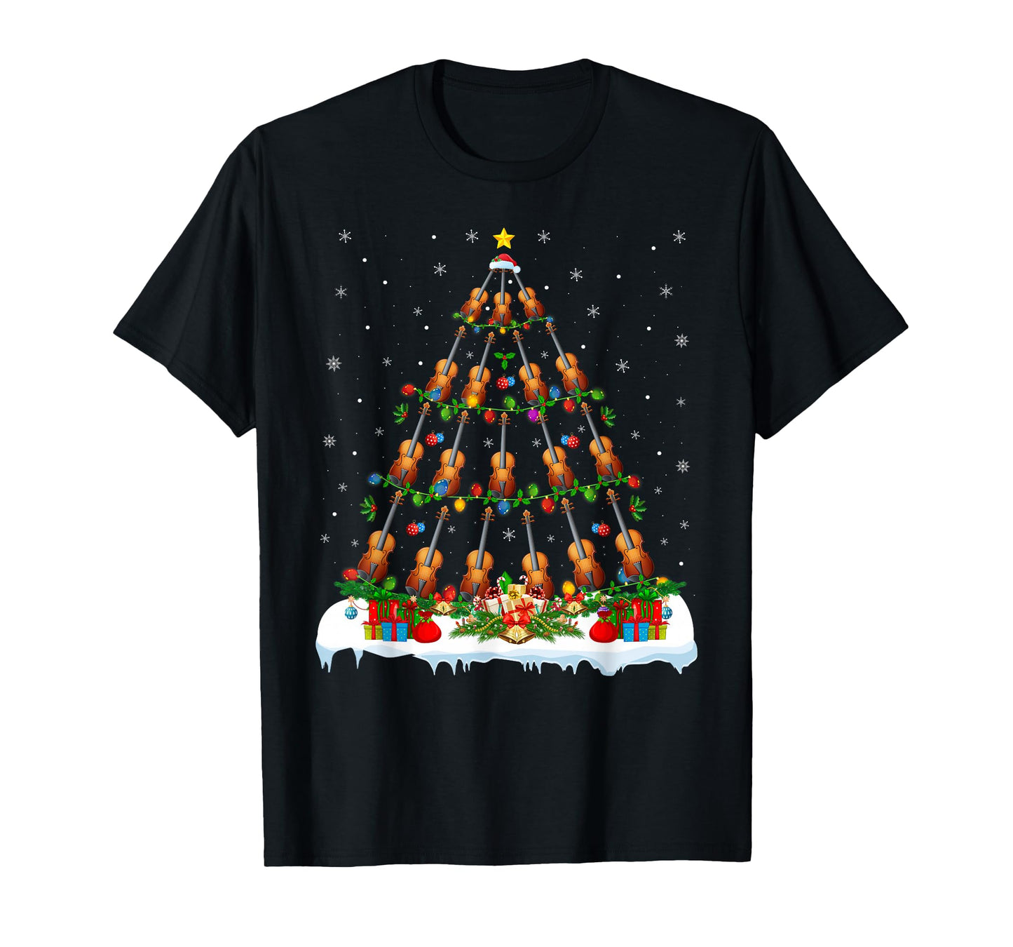 Violin Christmas Tree Lights Violin Music Lover Musical Xmas T-Shirt