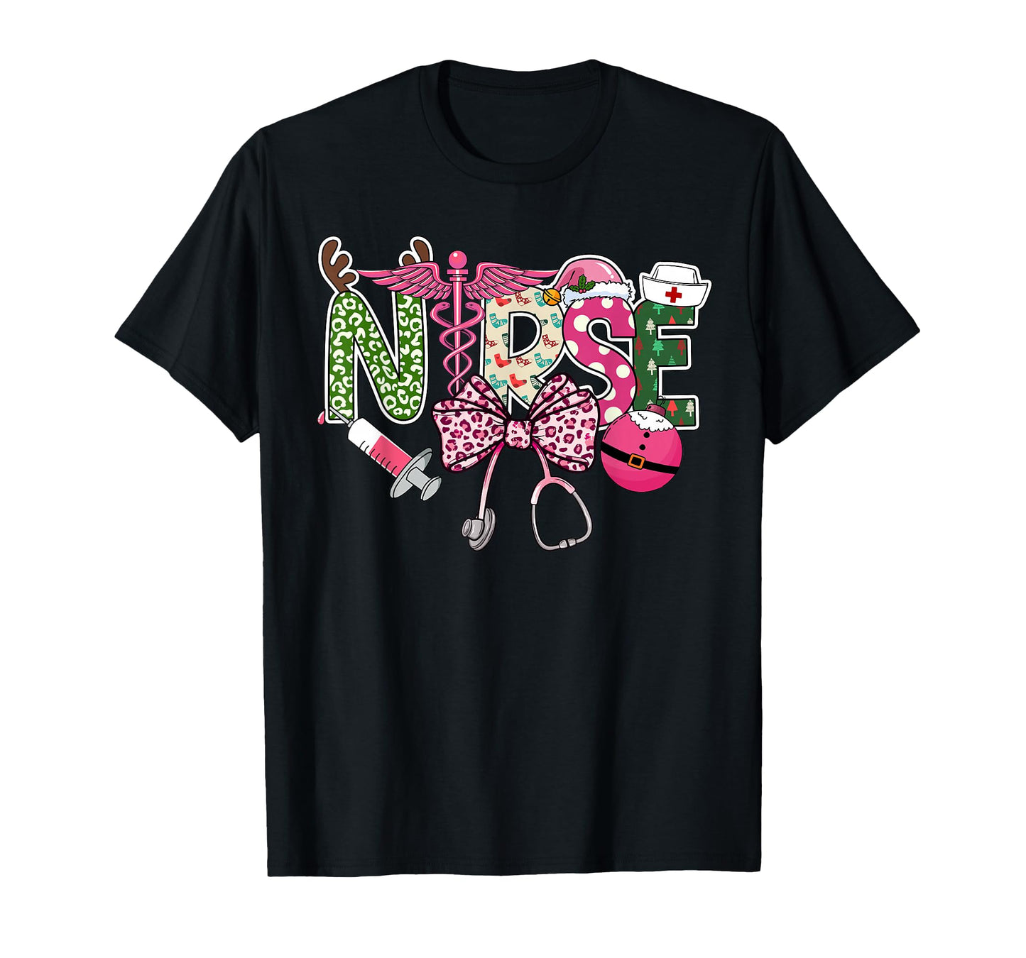 Coquette Nurse Christmas Retro Bow Women Mom Girl T-Shirt