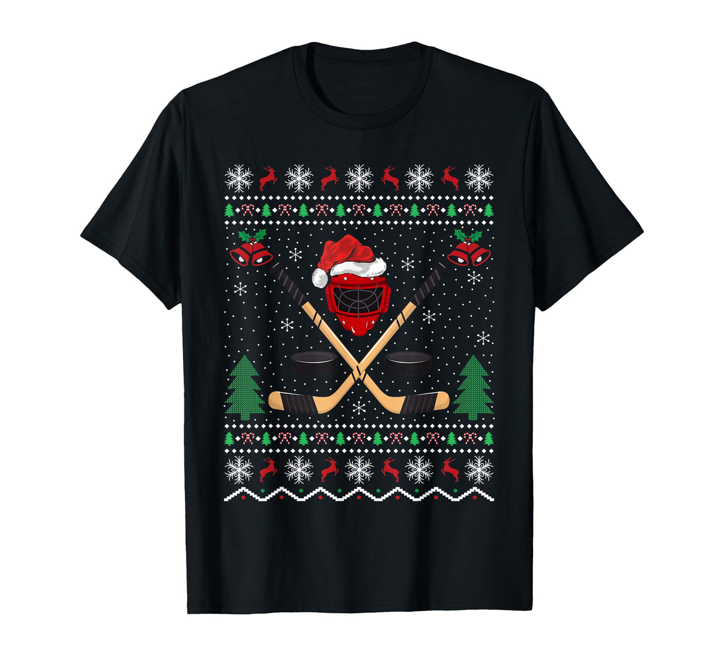 Ice Hockey Xmas Ugly Sweater Funny Hockey Player Christmas T-Shirt