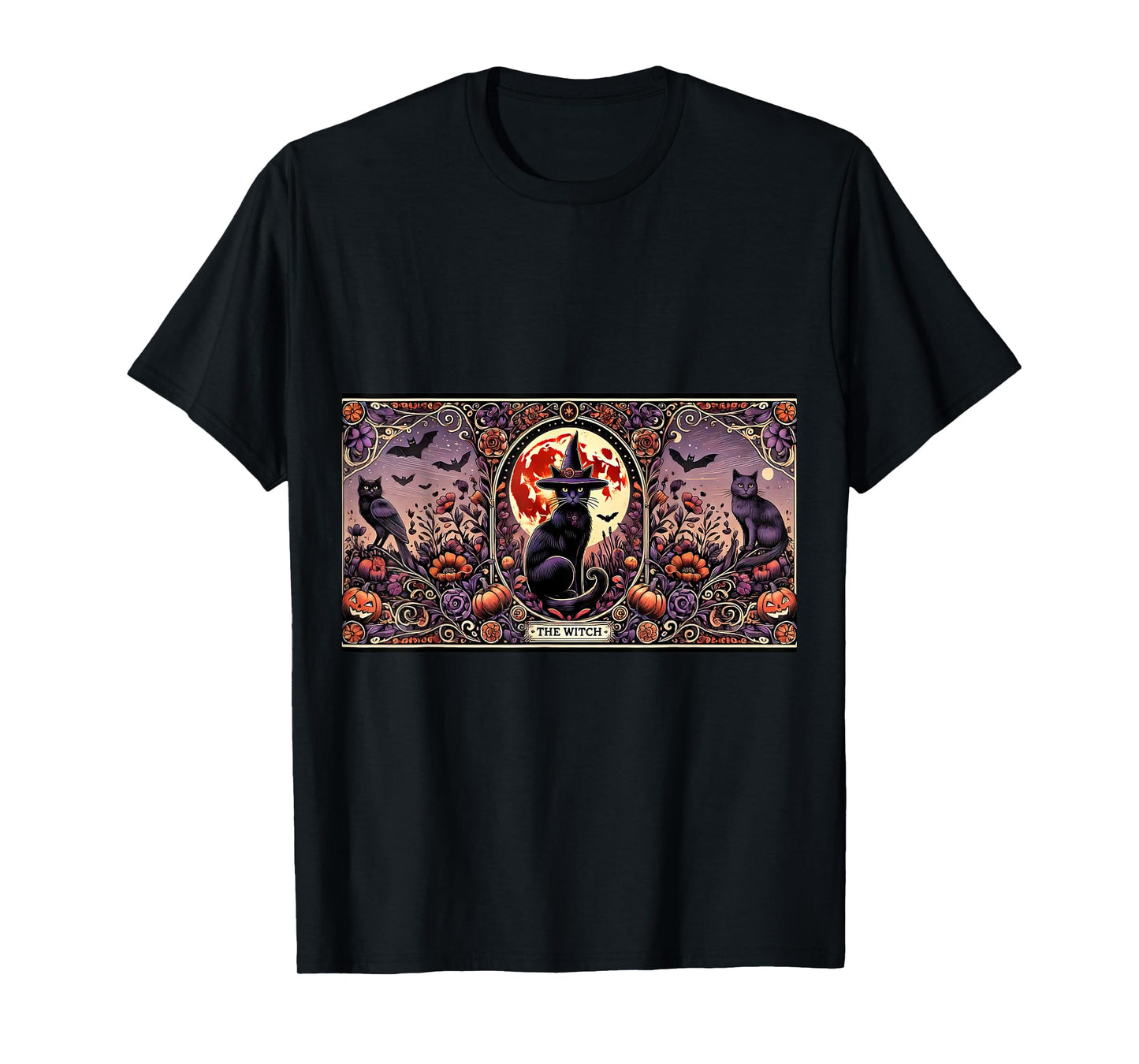 Vintage Gothic The Witch Black Cat Tarot Card Halloween 2024 T-Shirt for Men Women Kids
