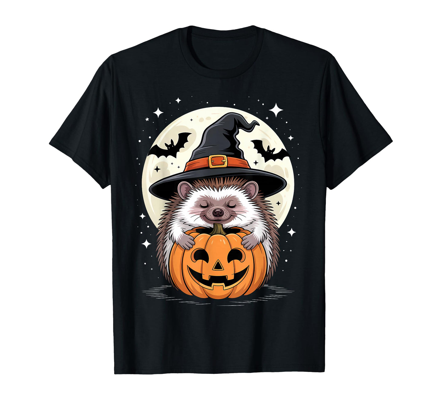 Halloween Hedgehog Witch Hat Pumpkin Spooky T-Shirt