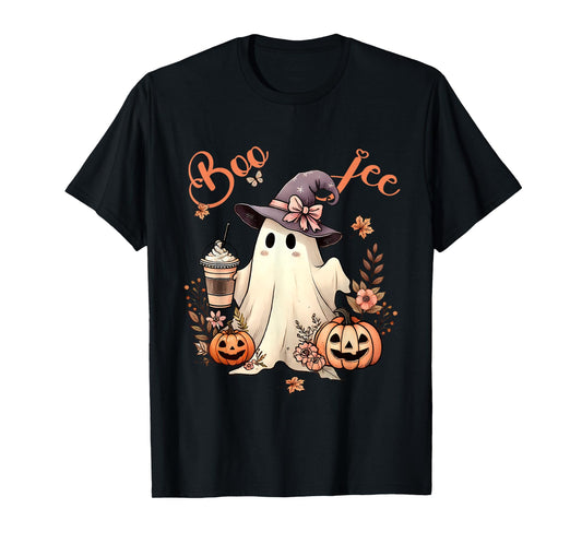 Boo Jee Ghost Drinking Coffee Coquette Bow Halloween Women T-Shirt