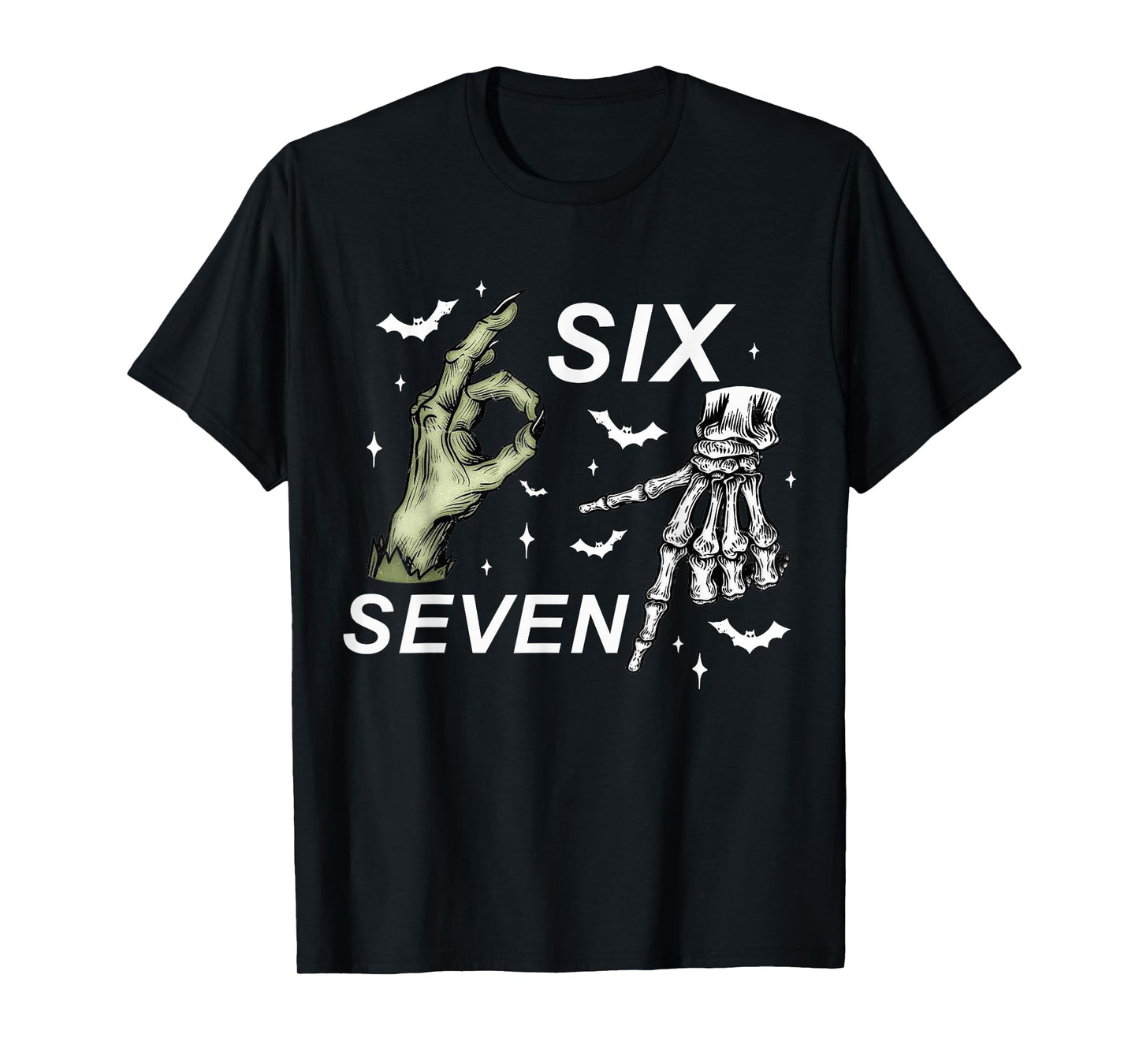 Six Seven 6 7 Meme Funny Witch Skeleton Hands Halloween T-Shirt