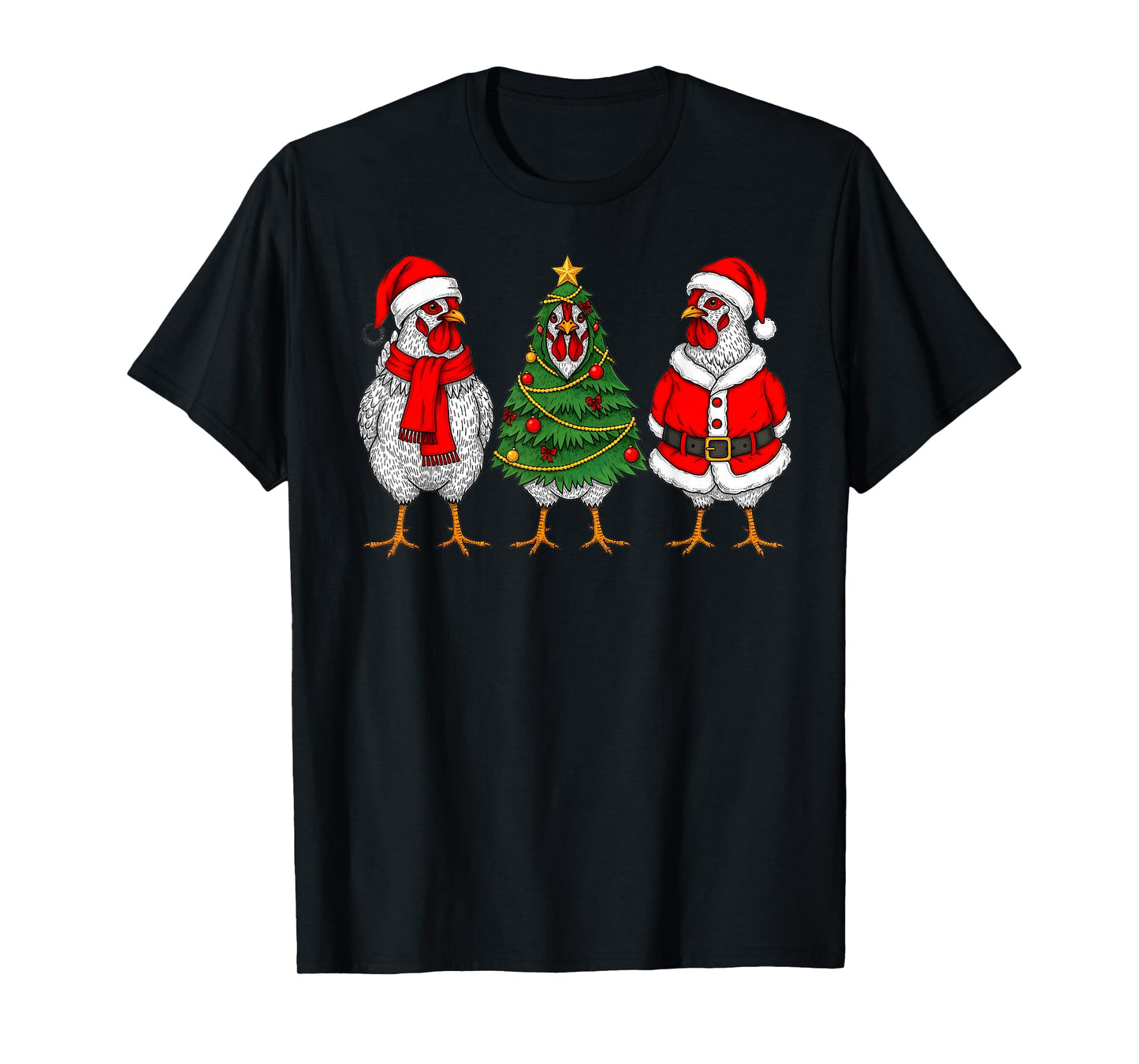 Funny Chicken Farm Christmas Lights Cute Xmas Holiday Santa T-Shirt