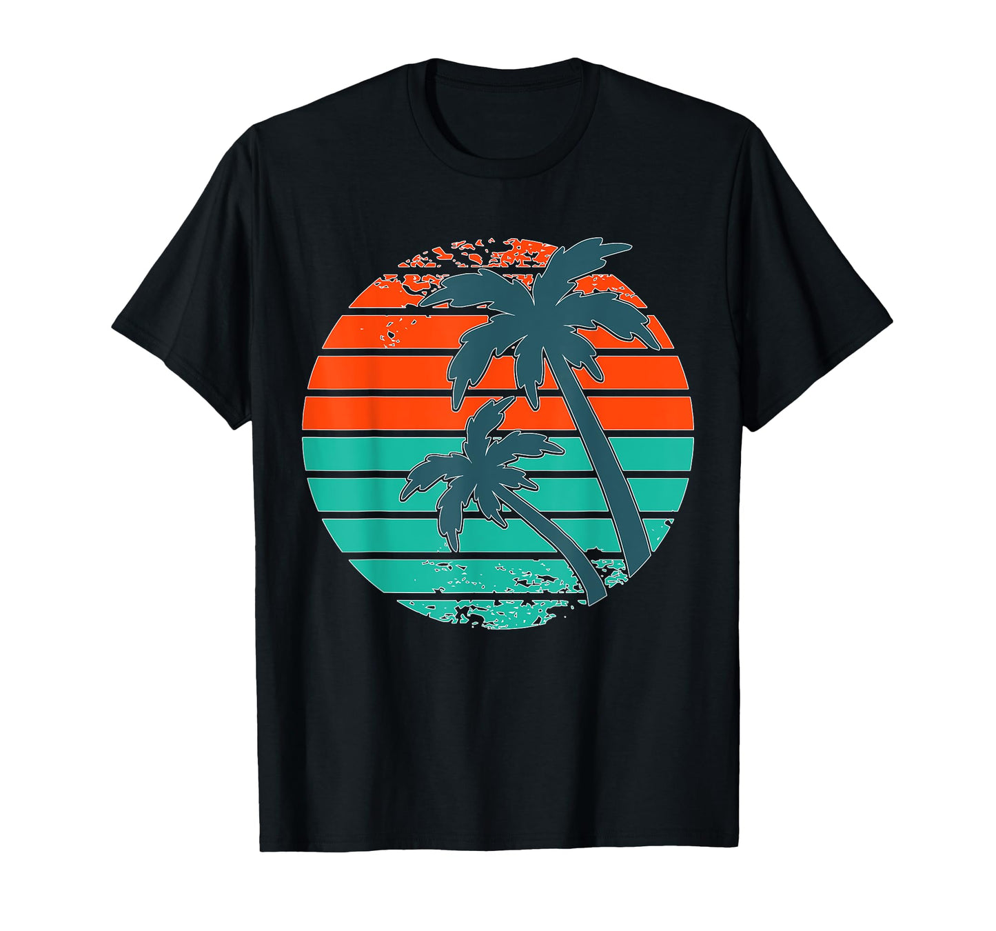Tropical retro palm tree sunset in orange, aqua and teal T-Shirt