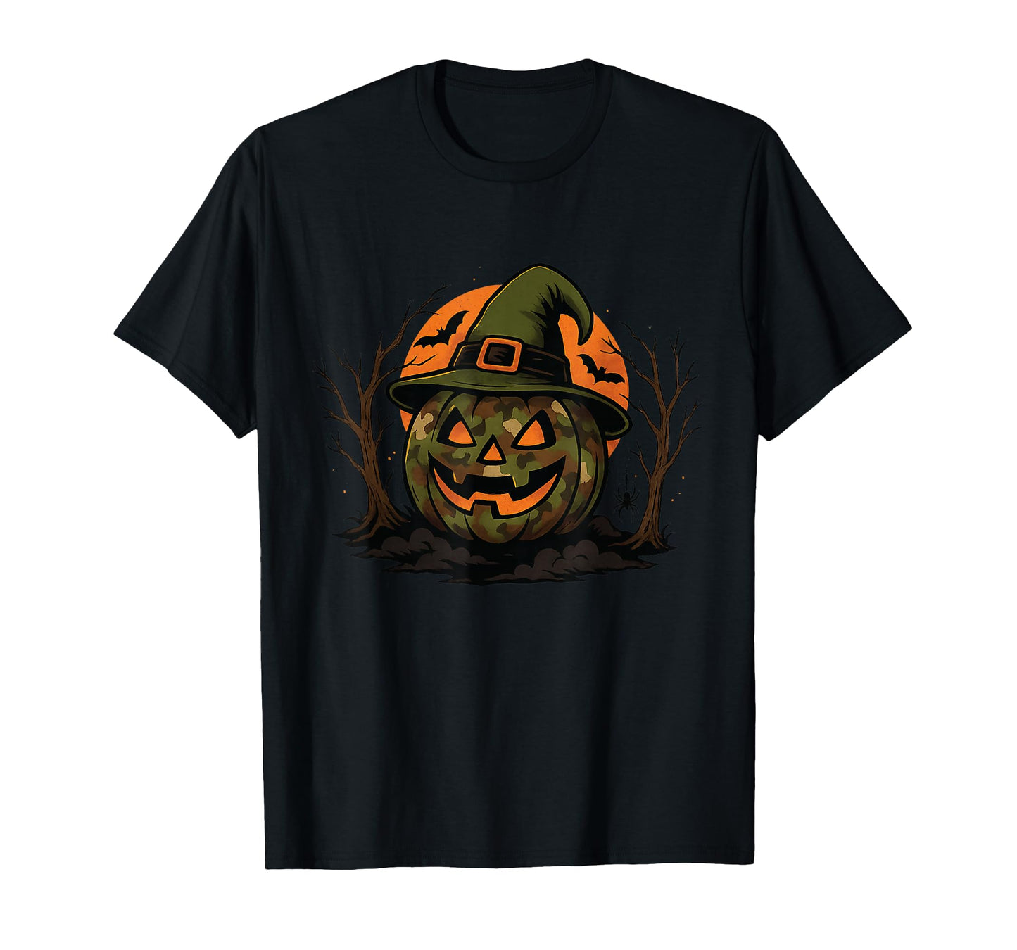 Spooky Camo Camouflage Pumpkin and Witch Hat Funny Hunting T-Shirt