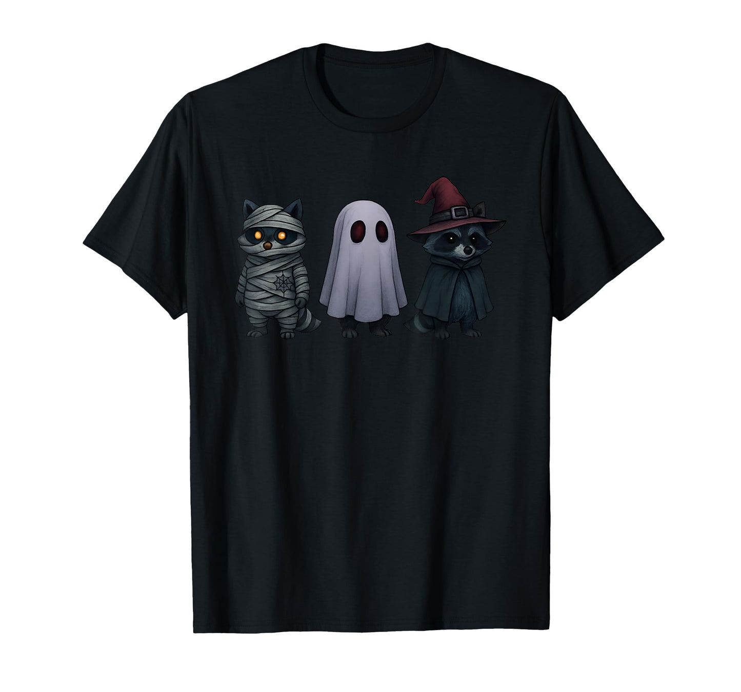 Spooky and Feral Funny Witch Ghost Raccoon Halloween Costume T-Shirt