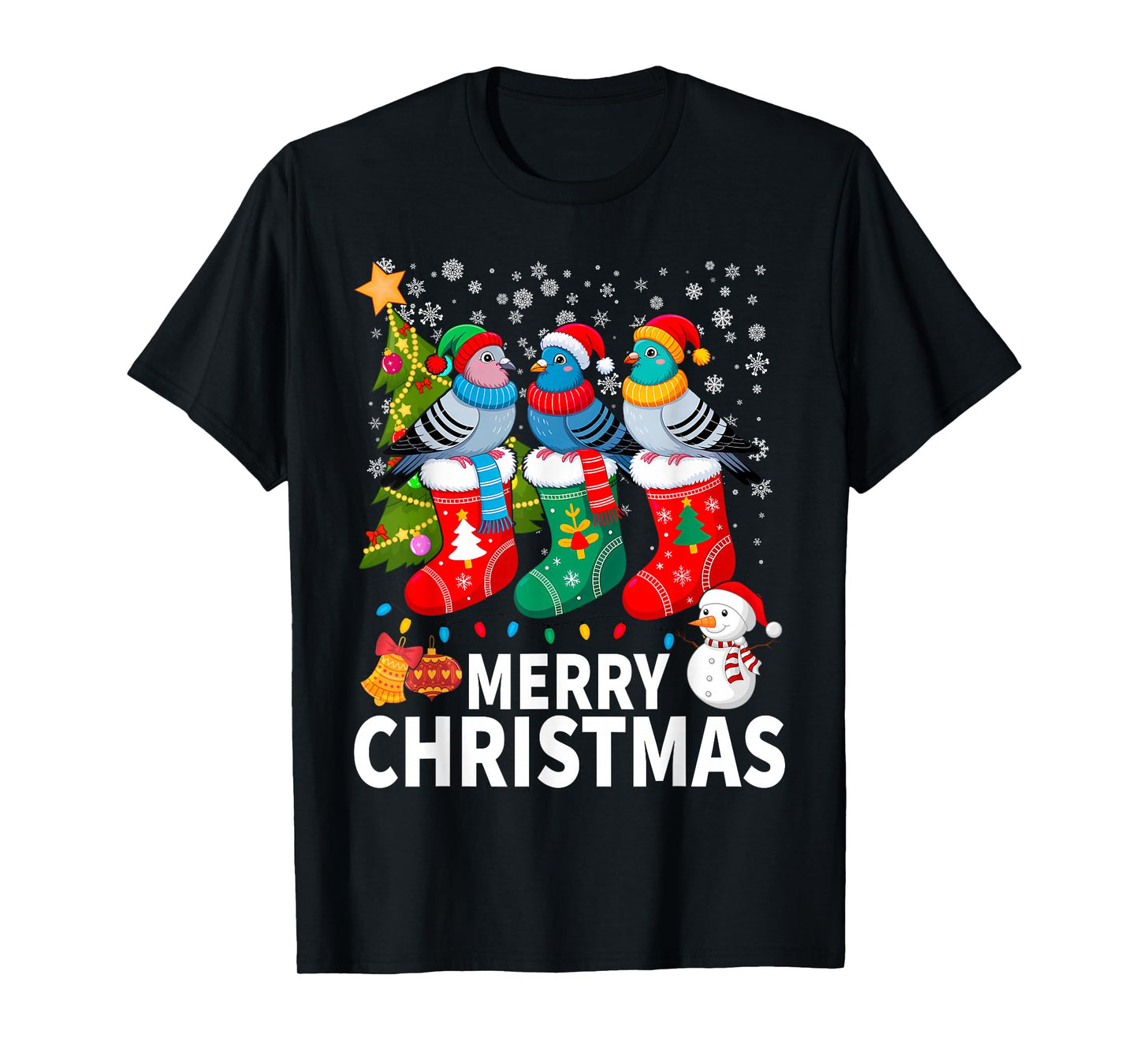 Christmas Pigeon Santa Hat Lights Xmas Funny T-Shirt
