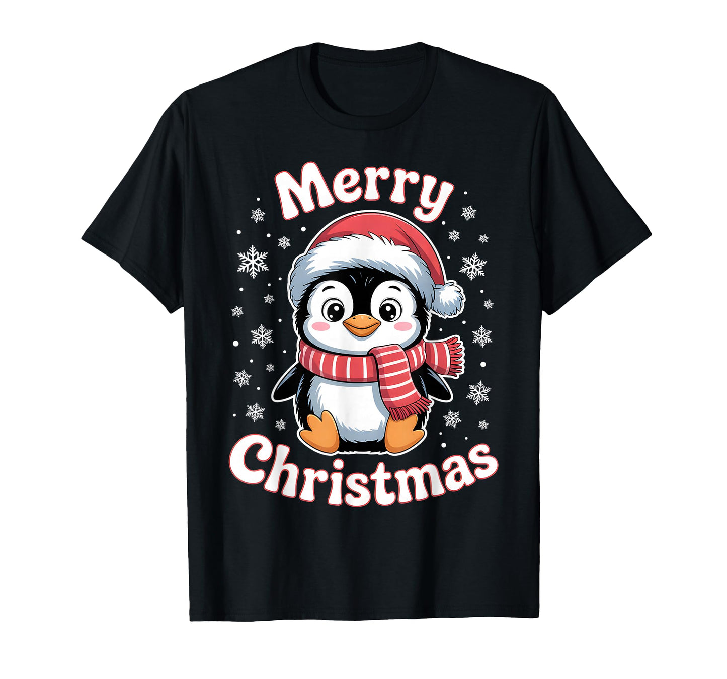 Merry Christmas Penguin Cute Santa Hat Snowflake Holiday T-Shirt