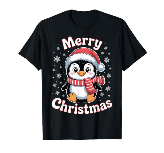 Merry Christmas Penguin Cute Santa Hat Snowflake Holiday T-Shirt