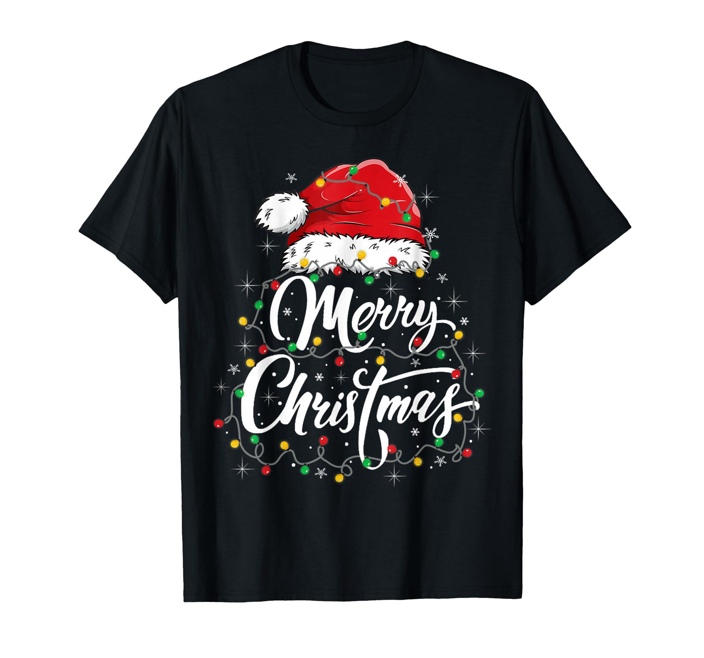 Merry Christmas Lights Santa Hat Xmas Family Matching Pajama T-Shirt