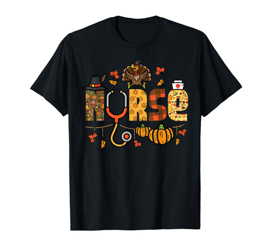 Thanksgiving Nurse Stethoscope Fall Scrub Top ER Men Women T-Shirt