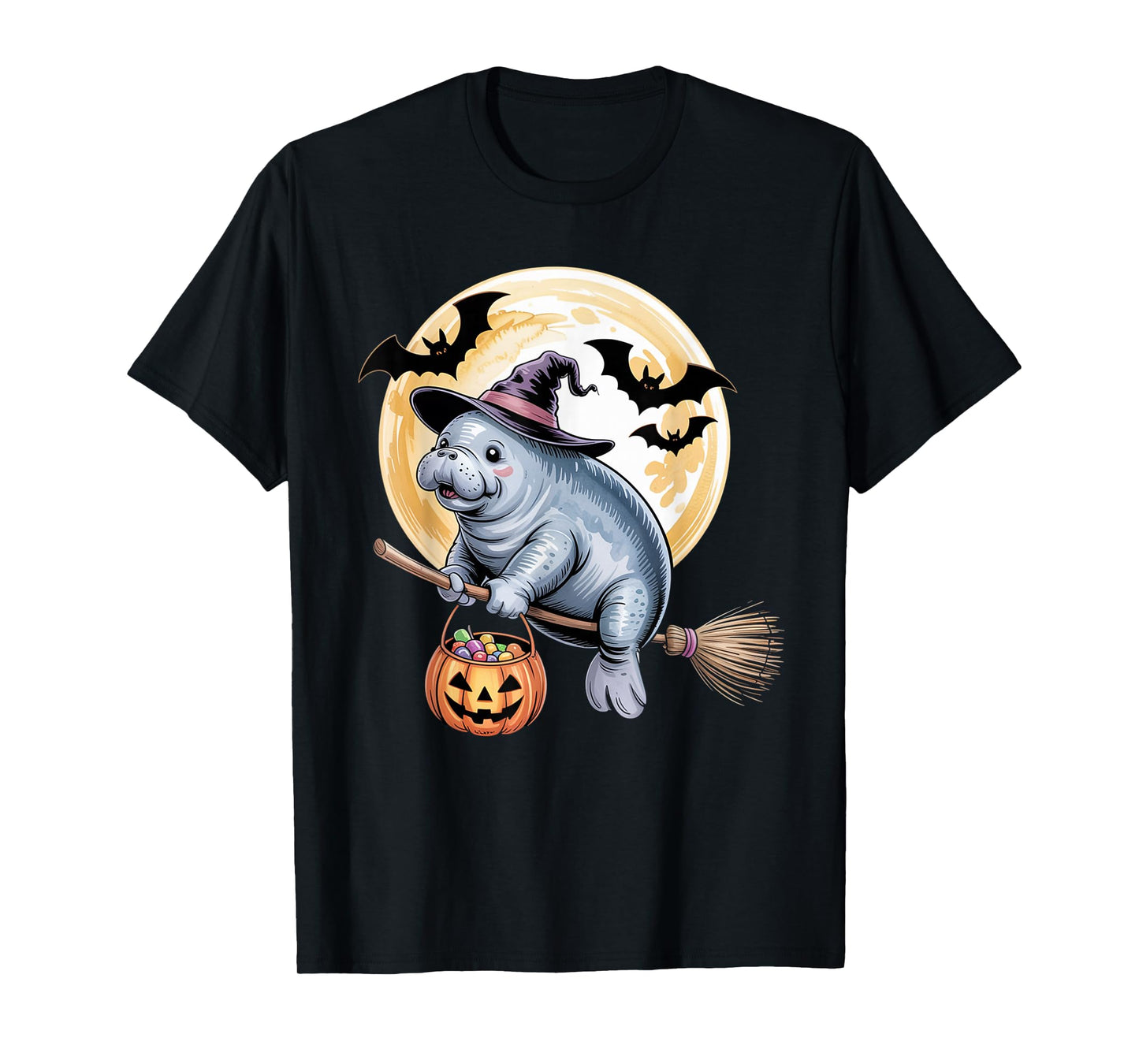 Manatee Witch Hat Funny Sea Cow Halloween Costume Men Women T-Shirt