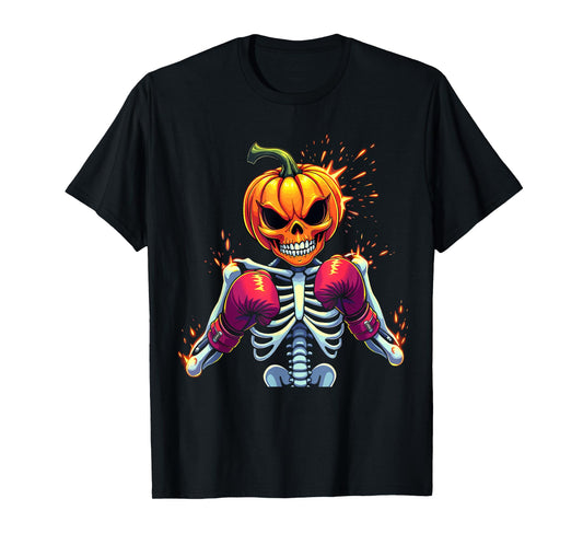 Pumpkin Head Skeleton Boxing Halloween Spooky Fighter T-Shirt
