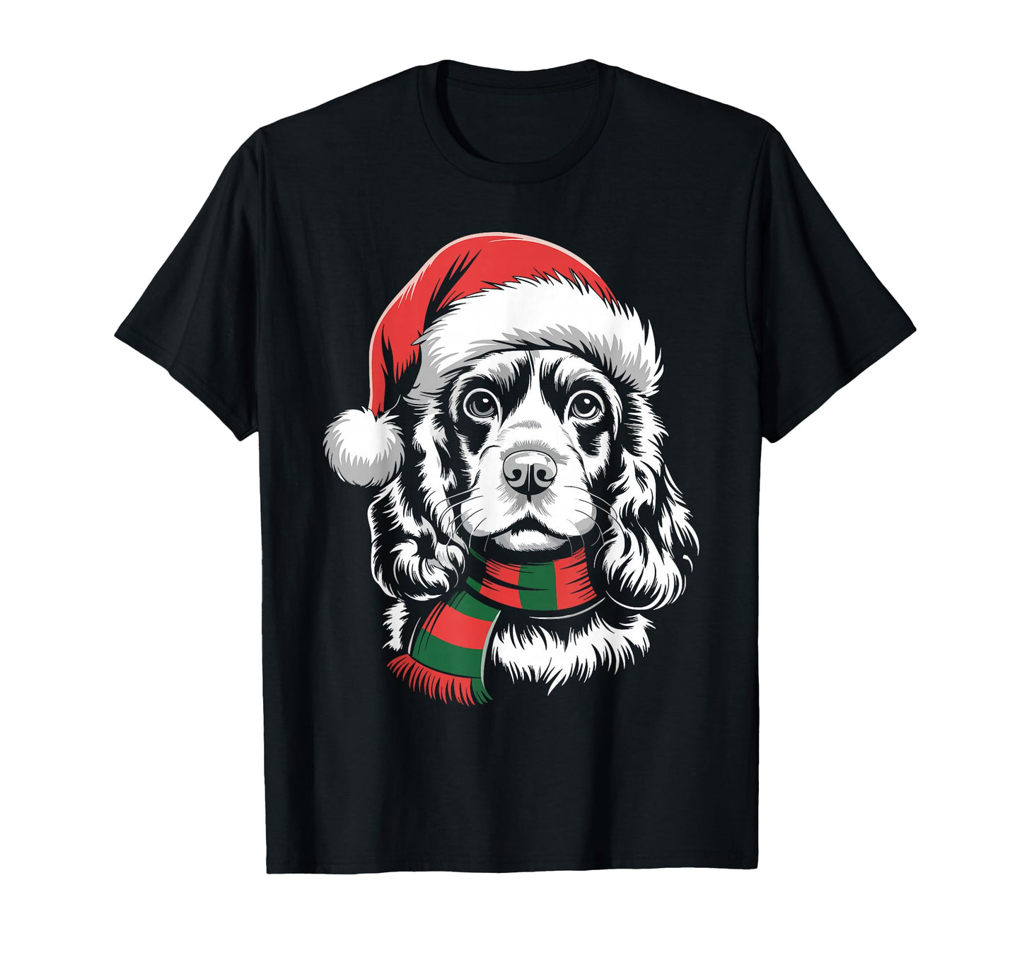 Cocker Spaniel Dog Xmas Santa Hat Scarf Christmas Costume T-Shirt