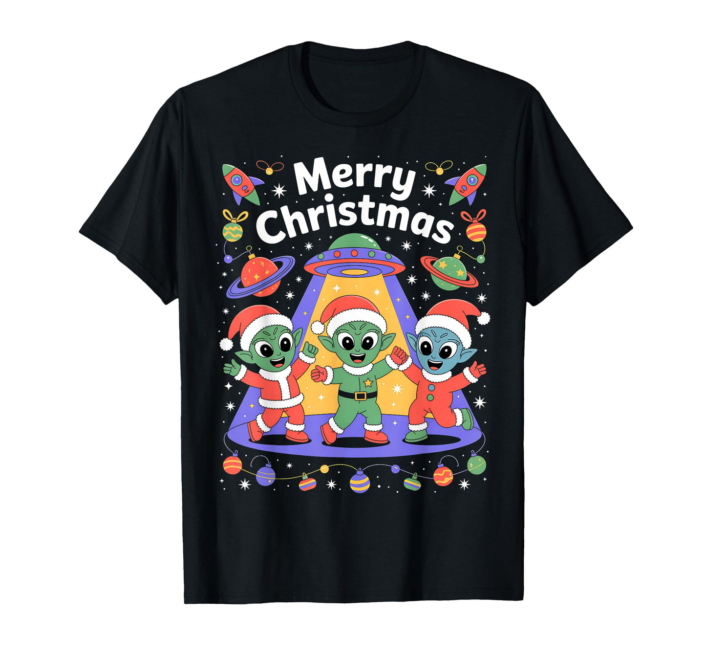 Funny Alien Trio Merry Ugly Christmas Santa Hat Gifts Xmas T-Shirt