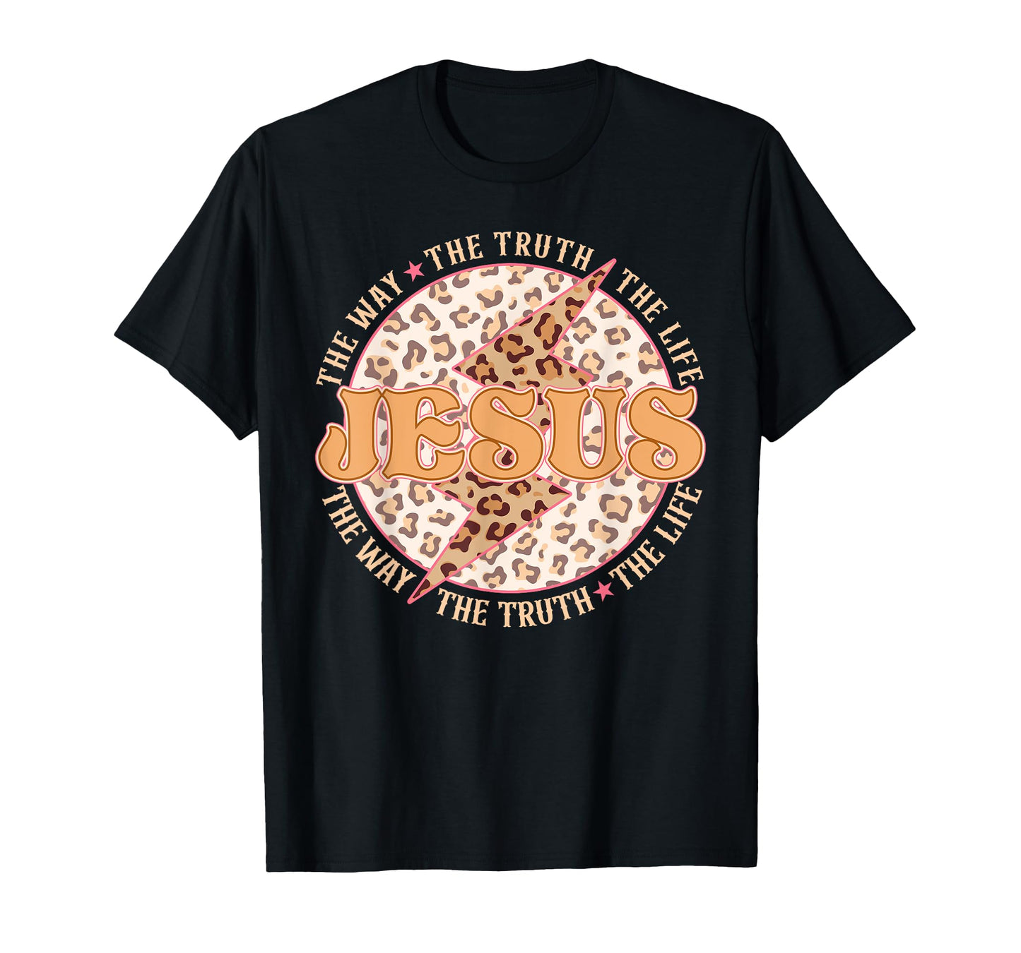 Jesus The Way Truth Retro Groovy Lightning Leopard Women Men T-Shirt