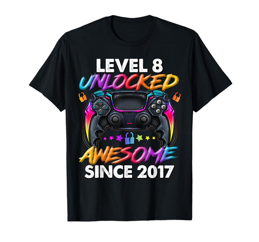 Level 8 Unlocked 8 Year Old Gifts Boys 8th Birthday Boy T-Shirt