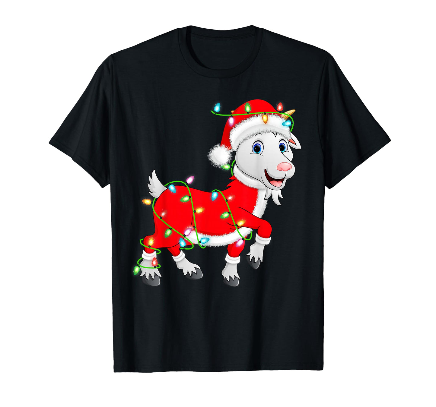 Goat Christmas Lights Santa Costume Cute Animal Xmas T-Shirt